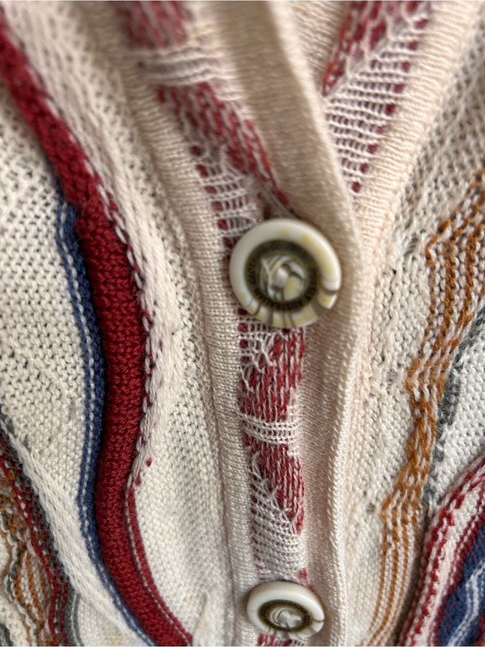 Purely Australian Colorful Textured 3D Wool Coogi-Style Sweater Cardigan Medium - Picture 3 of 8
